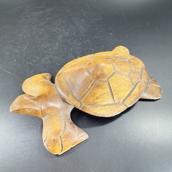 Vintage Hand Carved Wooden Turtle Figurine Decor Whimsical Wood Figure Hand Made - Picture 9 of 15
